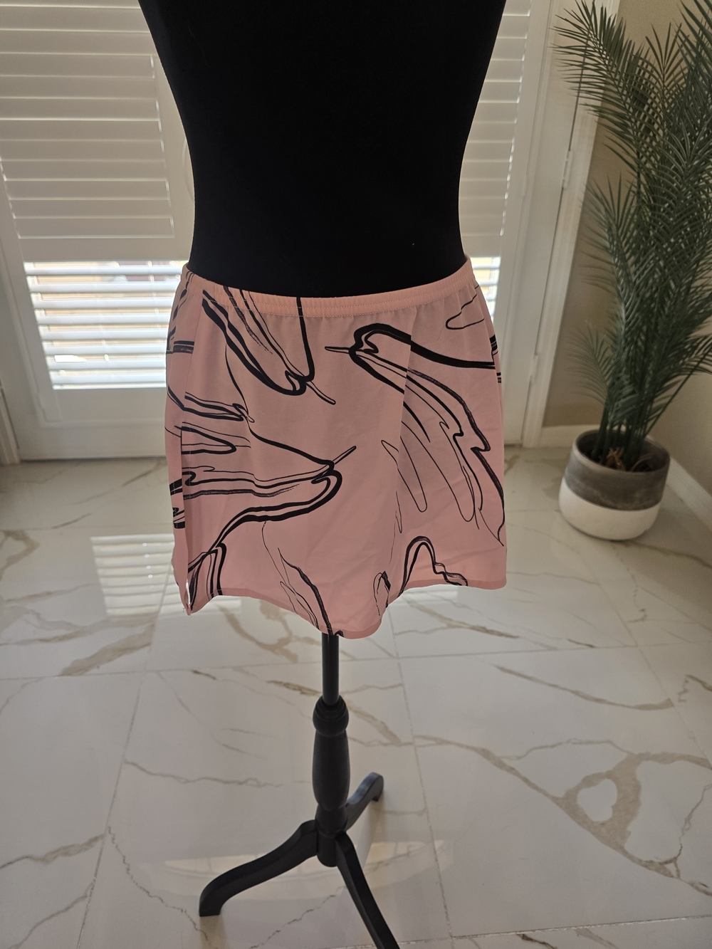 Pink Abstract Printed Swim Coverup Mini Skirt